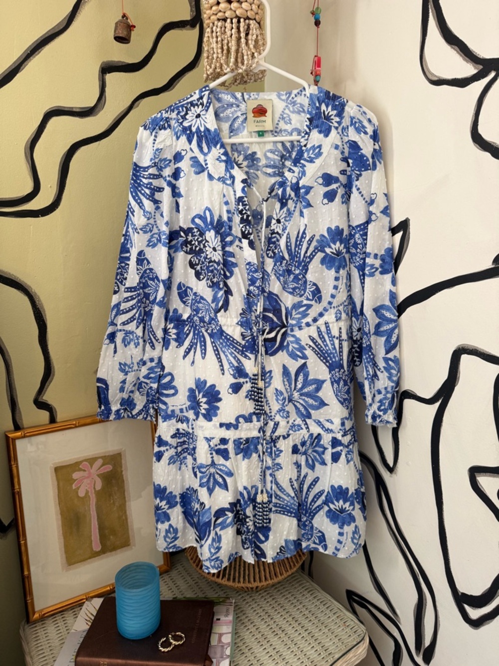 Farm Rio Blue and White Paisley Print dress